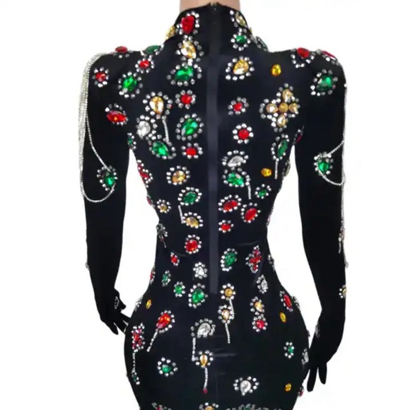 Embellish Glove black,green,red dress chain rhinestone dress. Worn once - Picture 4 of 4